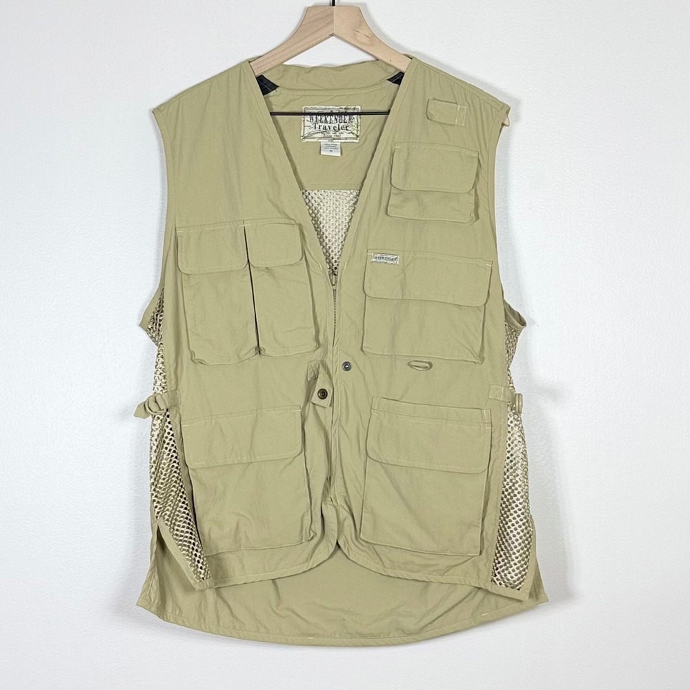 Weekender Traveler Mens Utility Vest Size M Khaki Tan Pockets Fishing Gorpcore